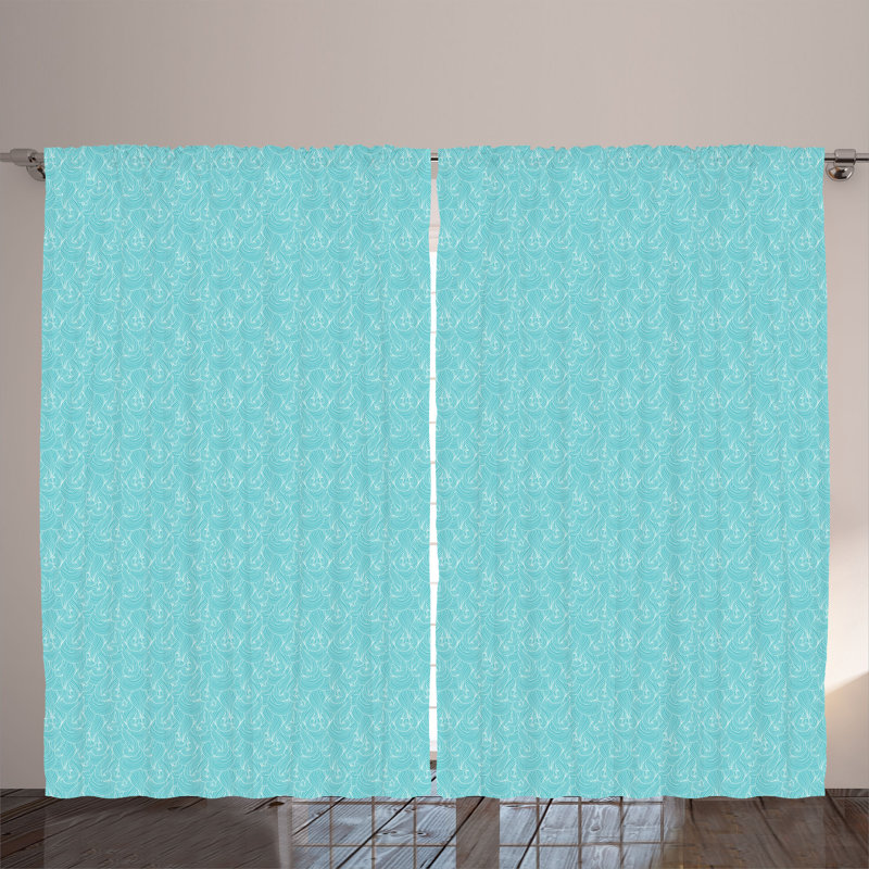 Rustic curtain, sea -inspired lines, White, Blue