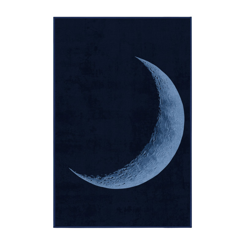Machine Washable Orys Minimalist Solid Color Rug in Blue – Navy Binding, 4 x 6
