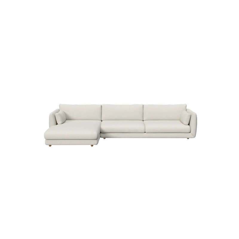 Bloom 2-Seater Sofa W/Chaise Lounge Right & Teak Legs, Light Gray Cane-line Ambience, 31.2" H x 143.4" W x 67" D