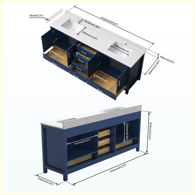Meuble-lavabo autoportant moderne 83 po avec lavabo double 83 po avec lavabo intégré et trous pré-percés