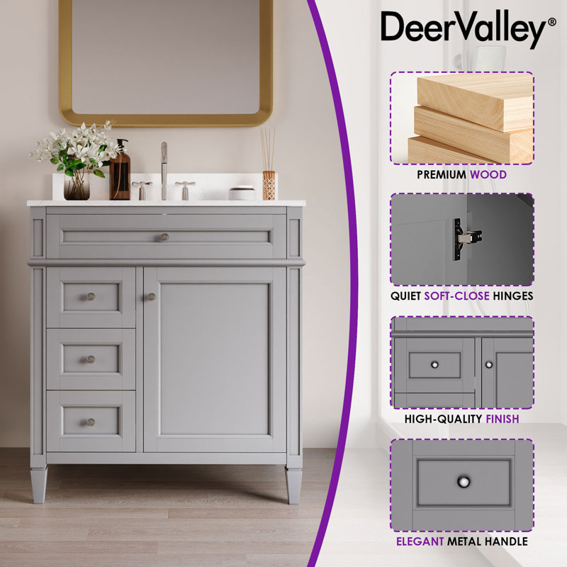 30'' Fully Assembled Single Bathroom Vanity with Backsplash, 2 Colors Available White / Light Gray, Gray
