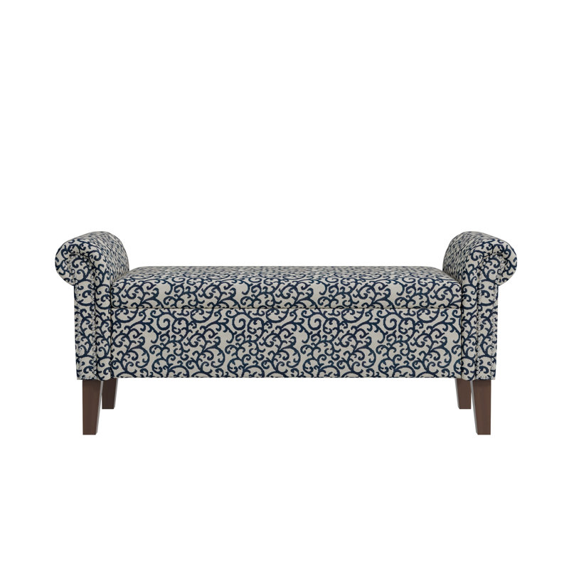Banc de rangement à accoudoirs roulés Wallen, Black,White,Wood