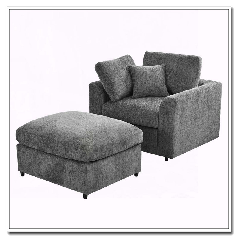 Ensemble de méridienne moderne avec tissu en chenille doux, structure en bois massif et repose-pieds, L 44,1 po x P 36,6 po