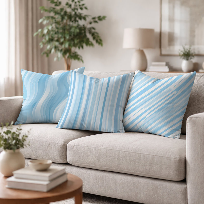 Coussin bleu et blanc Glacier Lines - Imprimé bleu côtier, 18"H x 18"W
