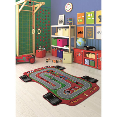 Tapis rouge / vert touffeté à la machine 4 pi 4 po x 6 pi 3 po Novgard
