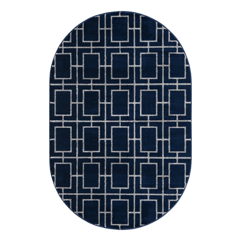 Tapis bleu marine / argent Glam, Ovale 5 pi 3 po x 8 pi