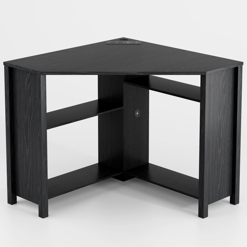 Computer Desk with Power Outlet, Black