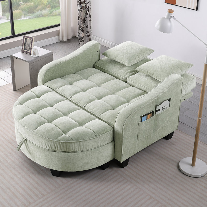 Chenille 2-seater Sofa, Double Sofa Chaise Longue, Cyan