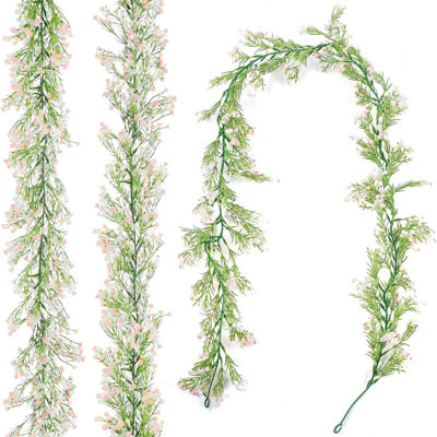 2 Pcs Artificial Baby Breath Flower Vines 5.9 Ft Faux Hanging Gypsophila Greenery Garland Vines Fake Bulk Baby Breath Garland For Wedding Party Table Backdrop Home Wall Decor