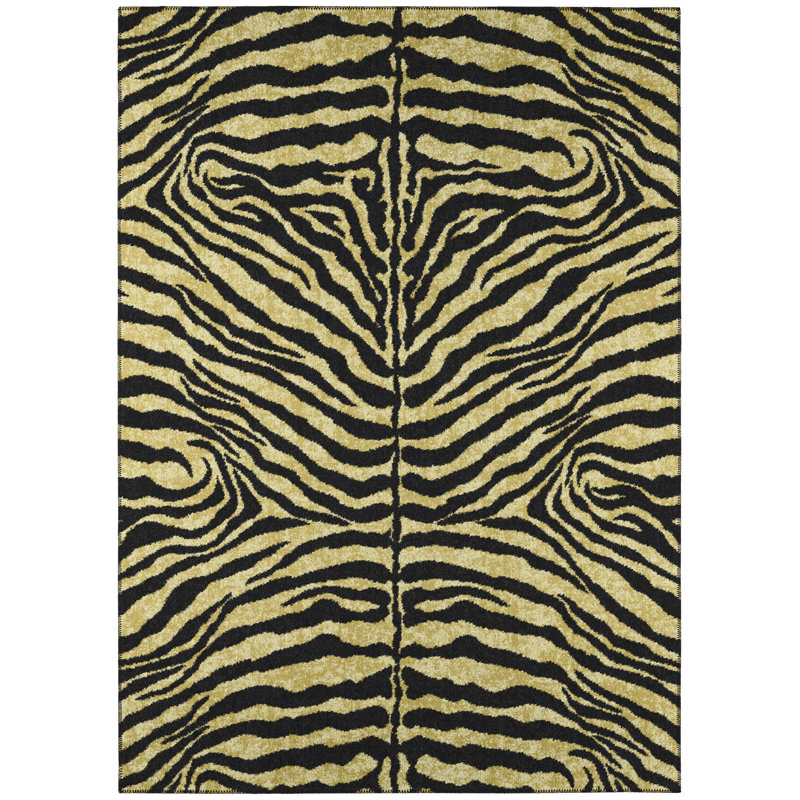 Tapis doré à motif animalier, Rectangle 5 pi x 7 pi 6 po