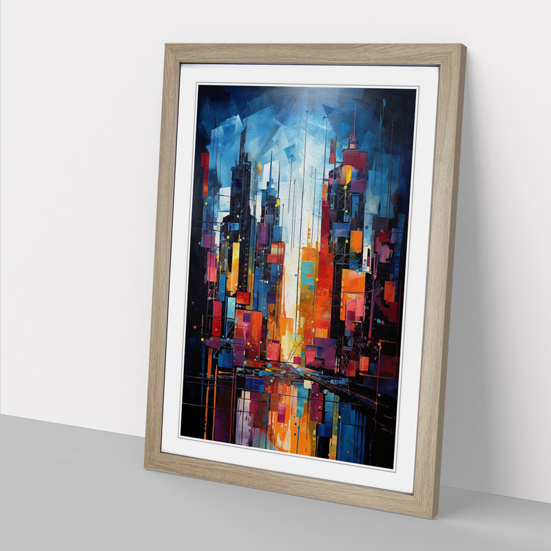 Skyline Abstract No.3 - Single Picture Frame Print on Wood, Oak , 34cm H x 25cm W x 2cm D