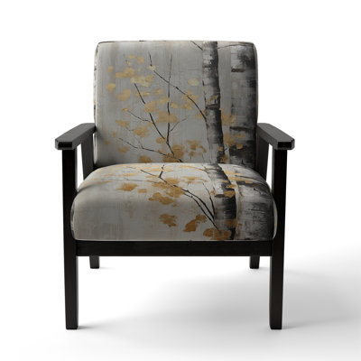 Tree Whispers Of Gray And Gold - Upholstered Scandinavian Arm Chair, Monochrome Nature Accent Chair