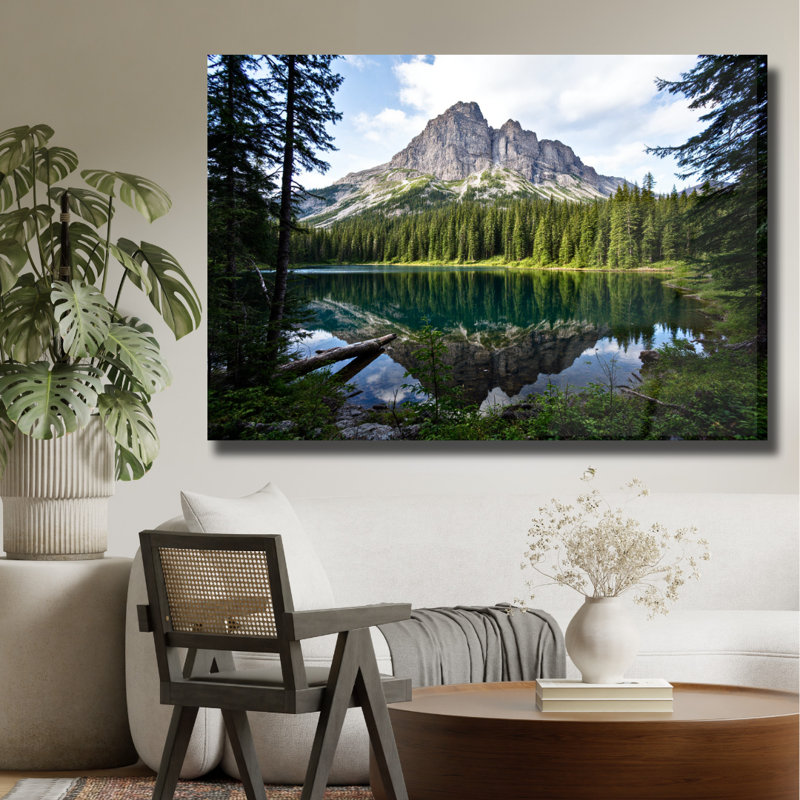 Mountain Lake Reflexion Tempered Glass Wall Art Natural Style Wall Art Decor, H 24 po x l 36 po