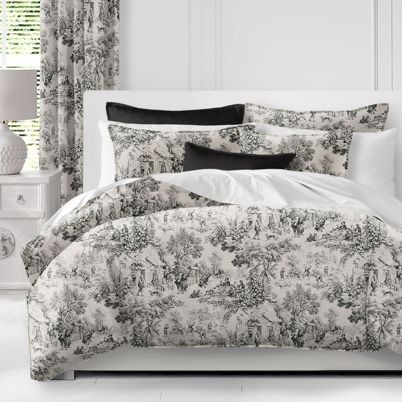 Ensemble d'édredon en coton standard Elysees, Noir / Ivoire, Édredon très grand et 2 taies décoratives