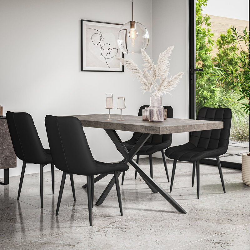 Akaalbir 4 - Person Dining Set, Grey/Black/Black