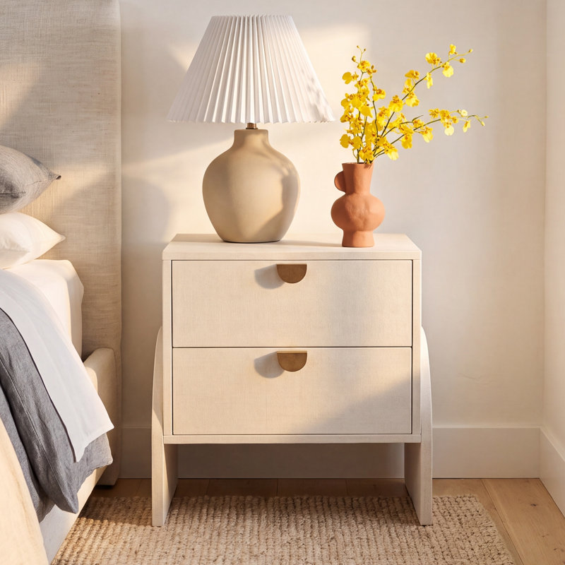 Reyer Cressida Nightstand-Linen, Ivory Painted Linen