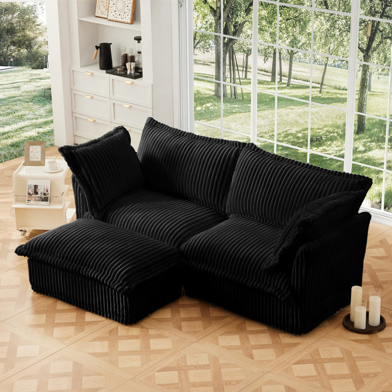 Canapé modulaire 2 places avec housse et repose-pieds convertible