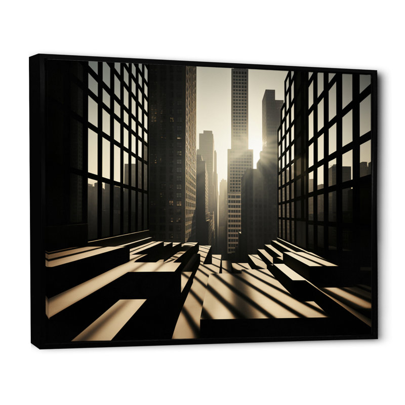 «Skyscrapers Architectural Shadows» sur toile, H 12 po x l 20 po x P 1 po, Cadre flottant noir