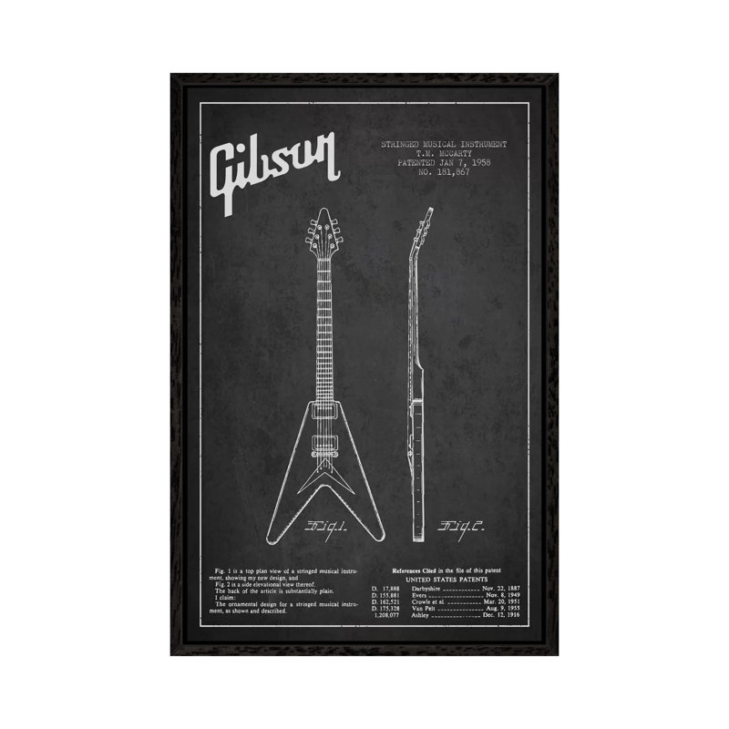 Gibson Electric Guitar by Aged Pixel - Print on Canvas, Black Framed, 152.5 cm H x 101.5 cm W