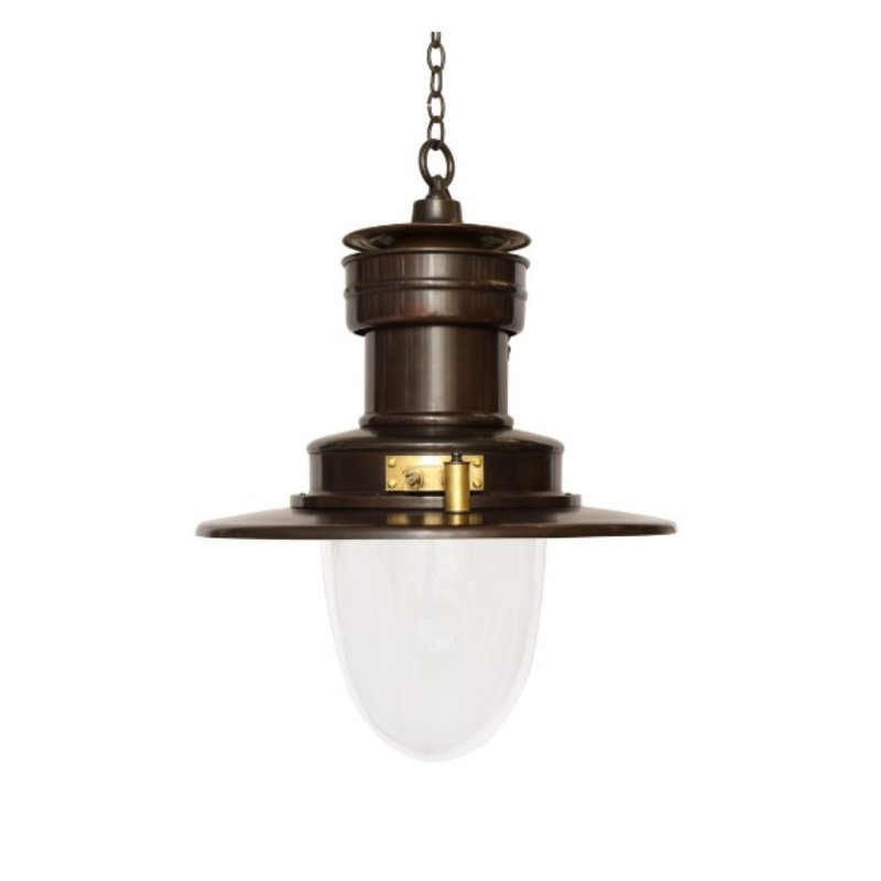 Lustre suspendu en laiton, Laiton antique, H 20 po x l 14 po x P 14 po, Transparent