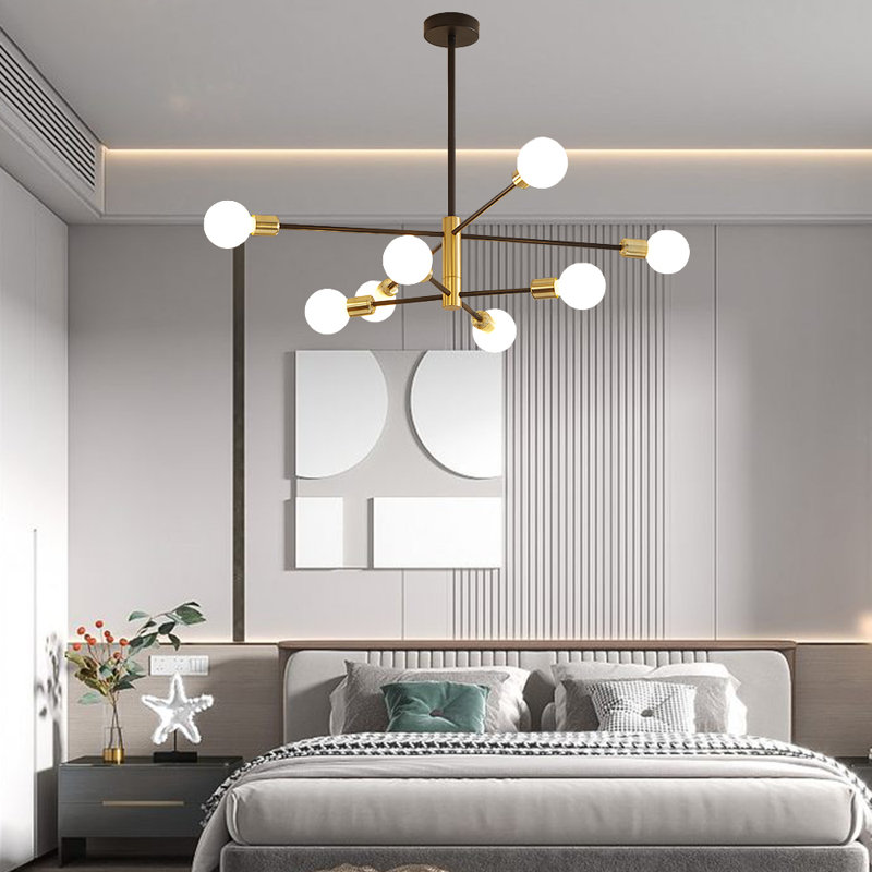 8-Light Black and Gold Dimmable Sputnik Chandelier