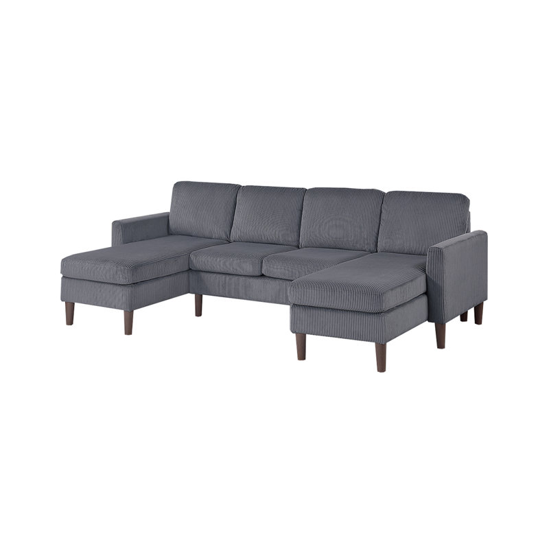 3-Piece Corduroy Sectional Set In Dark Gray, Dark Gray Corduroy