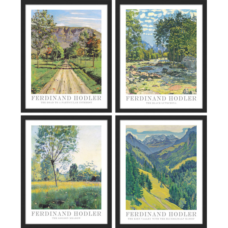 «Spring Summer Pastel Country Fields Nature», reproduction encadrée sur papier, 4 pièces, Noir, H 14 po x l 11 po