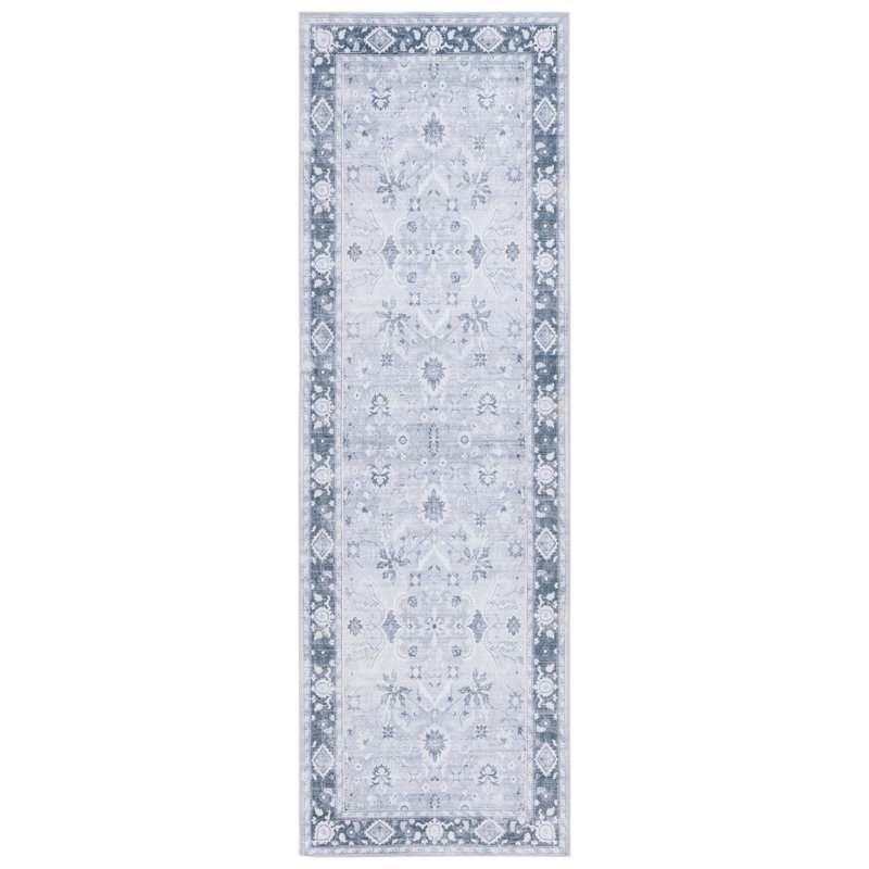 Arizona Bohemian Machine Washable Non-Slip Area Rug in Blue/Gray, Runner 76 x 244cm