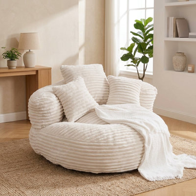 42.52" W Cozy Corduroy Single Bean Bag Chair with 3 Pillows Armrest and Foam Fill