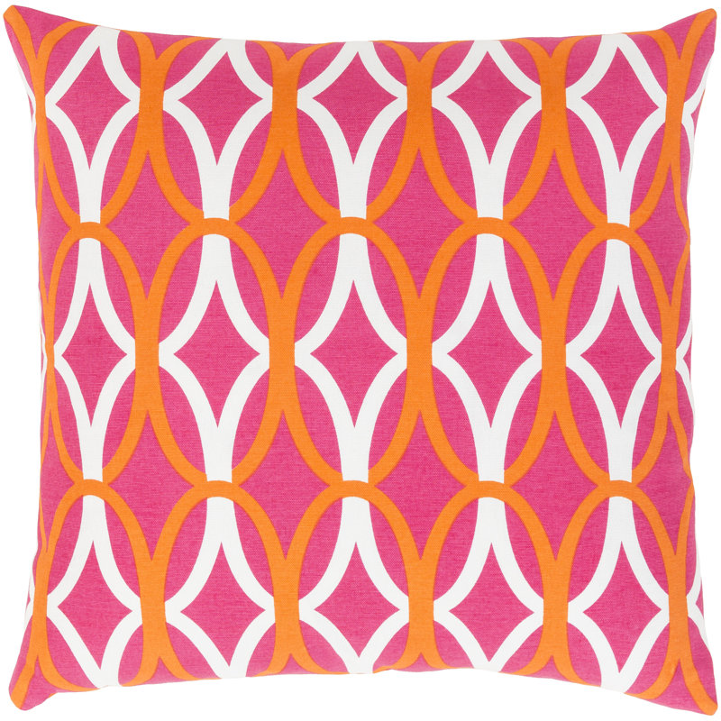 Rowes Cotton Throw Pillow, Bright Orange/Bright Pink/White, 22" H x 22" W x 5" D, Polyester