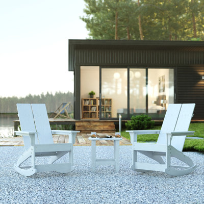 2 chaises berçantes Adirondack modernes en poly-résine à lattes doubles avec table d'appoint