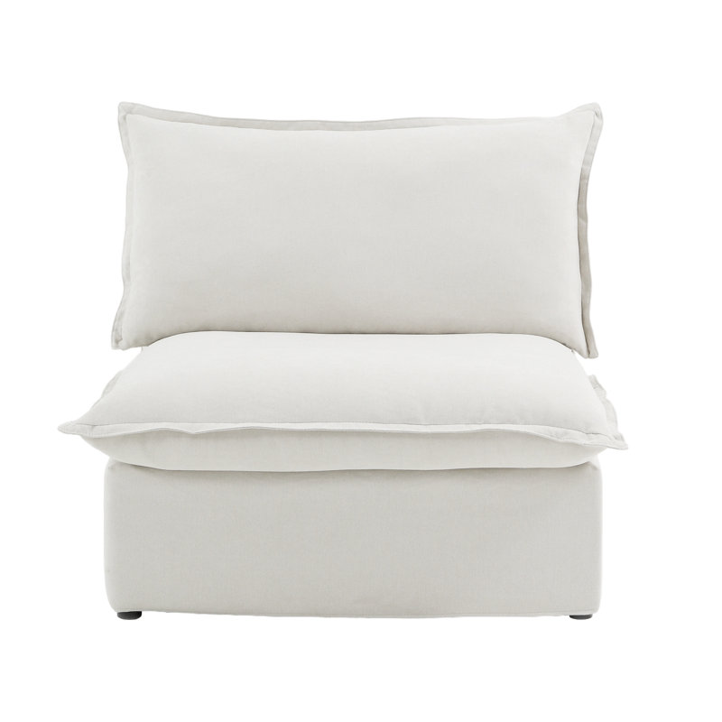 Fairford Armless Upholstered Linen Velvet Slipcovered Chair, White Linen Blend