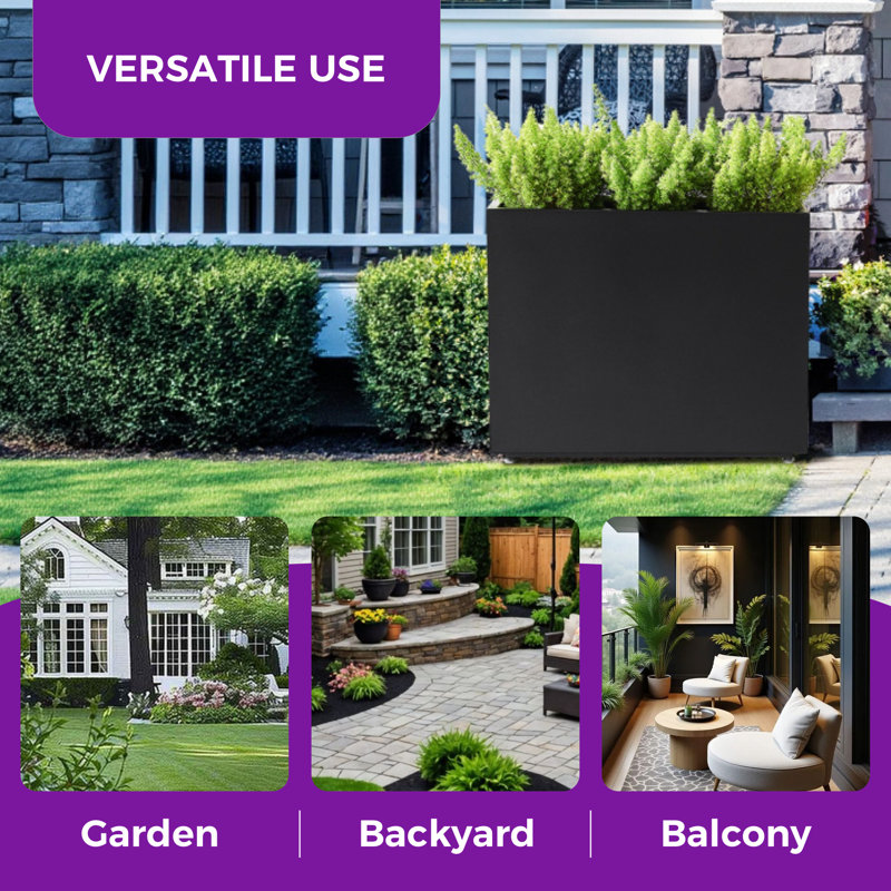 Boîte à fleurs de 30 po de hauteur en métal noir avec tablette centrale, jardinière rectangulaire pour l'extérieur pour jardin, cour, l 36 po x P 11 po x H 30 po, assemblage facile en 5 minutes, trous de drainage et pieds réglables