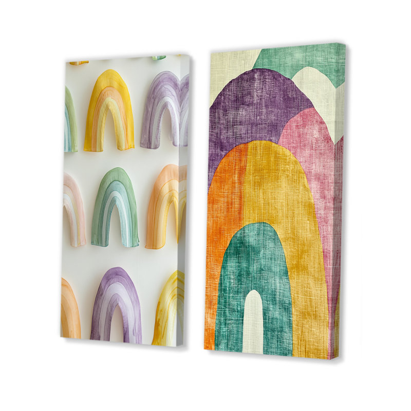 Gentle Rainbows I - Ensemble de 2 pièces d'art mural pour chambre de bébé, Toile tendue, H 28 po x l 24 po