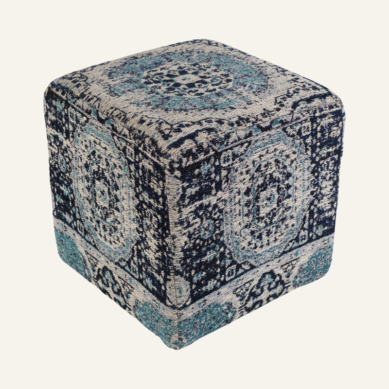 Livabliss Navy Chenille-Polyester and Cotton Pouf