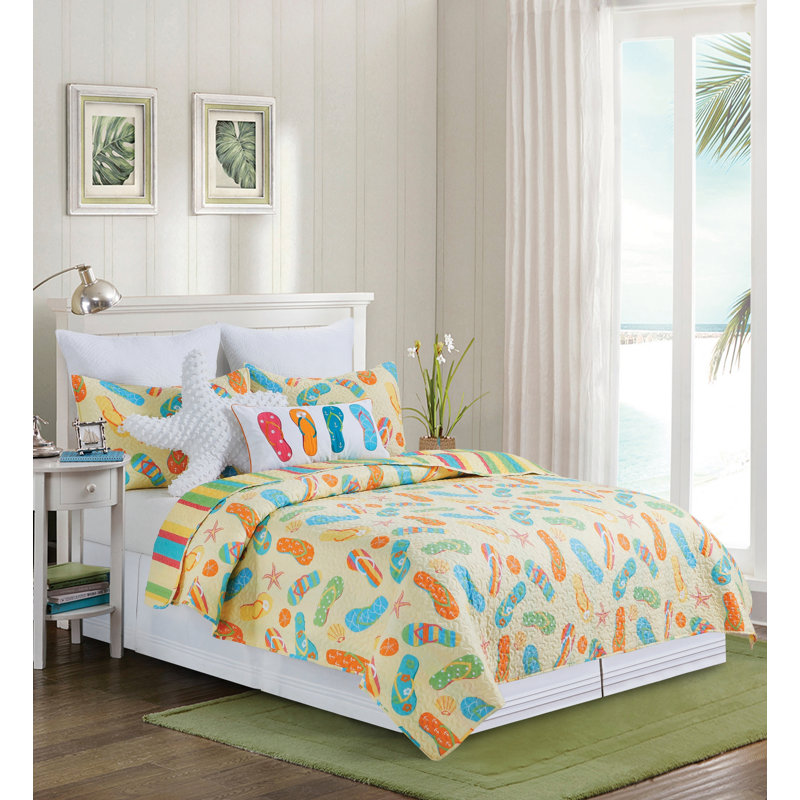 Sunny Splash Cotton Reversible Quilt Set, Twin Quilt + 1 Sham
