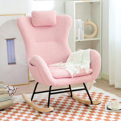 Fauteuil coulissant rembourré rose avec grande poche réglable et de rangement pour la chambre de bébé et les petits espaces de bureau. Siège large et confortable, coussin éponge de densité, structure en contreplaqué de fer. Patin en bois