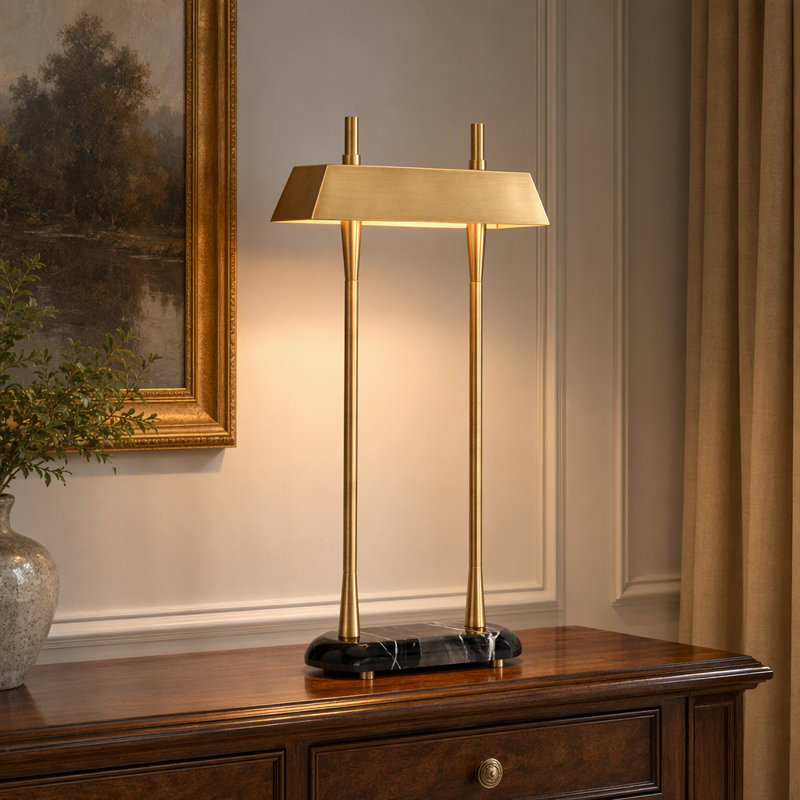 30" Marble Table Lamp With Gold Shade