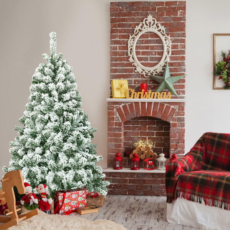 Arbre de Noël artificiel pin floqué, H 4,5 pi