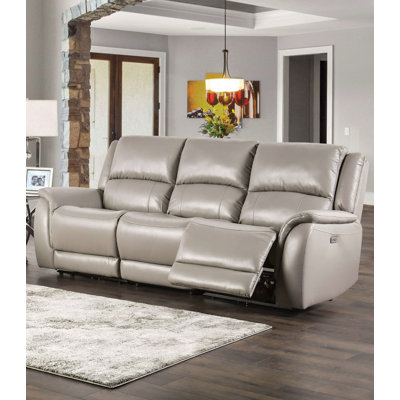 92.4" W Transitional Power Sofa, Light Gray