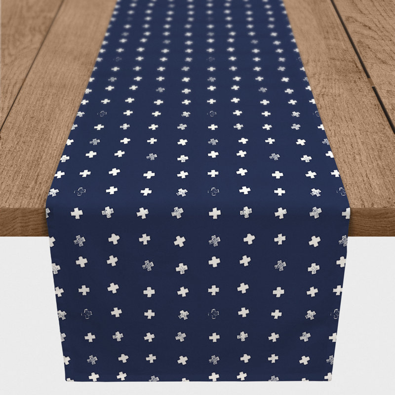 Chemin de table géométrique Mcintosh, L 90 po x l 16 po, Marine, Vihaan géométrique