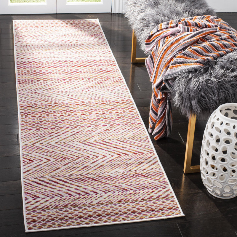 Sage Hooked Pink/White Indoor/Outdoor Rug, Runner 69 x 244 cm