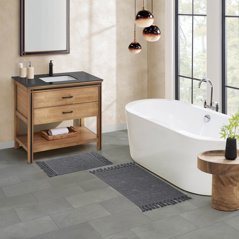 French Connection Dekker 100% Cotton Bath Rug Set, Charcoal