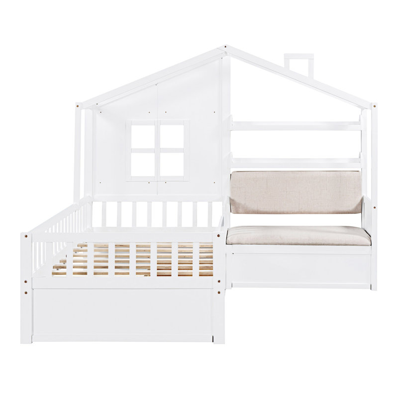 Platm Bed With Sofa And Storage, White