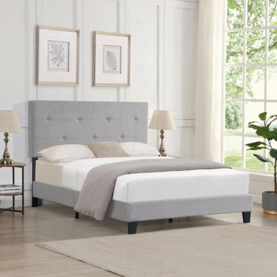Upholstered Platform Bed Frame with Linen Fabric Headboard, No Box Spring Needed, Wood Slat Support, Easy Assembly