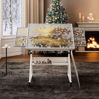 Ideal Puzzle Table, 1500 Pieces, 16 - Angle Adjustable Desktop, 4 Trays Jigsaw Trays, Wooden Protective Layer