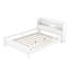 Lit plateforme double en bois avec éclairage à DEL intégré, tête de lit avec rangement et garde-corps, blanc-251394881