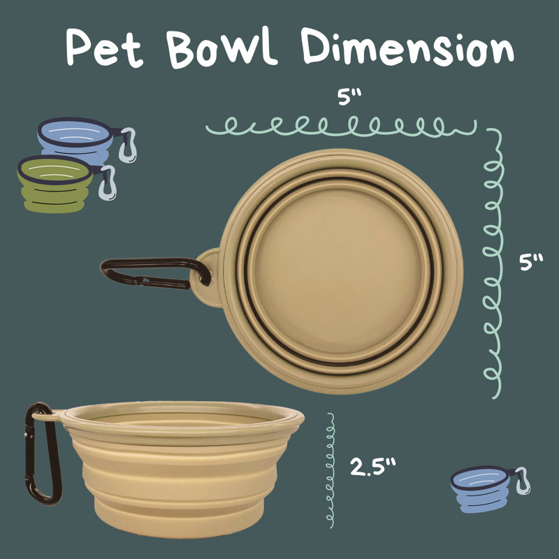 Bols pliables pour animaux de compagnie - ensemble de 2 bols en silicone brun (12 oz) pour chats et chiens, portables pour le voyage, la randonnée et le camping