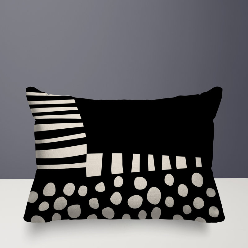Oreiller rectangulaire réversible intérieur / extérieur Nea, H 18 po x l 25 po, Blanc cassé / noir
