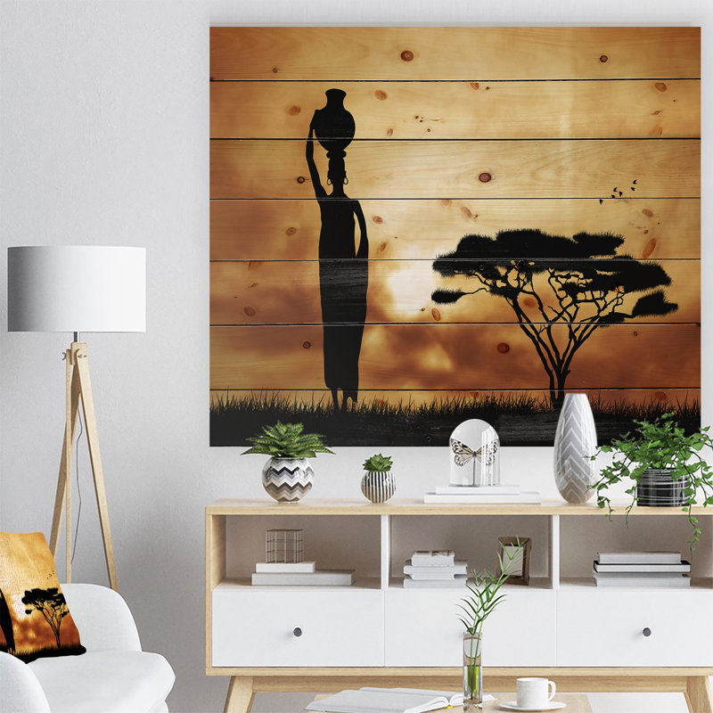 Paysage, arbre africain solitaire, photographie sur toile - arbre solitaire, H 36 po x l 46 po x P 1,5 po, Bois